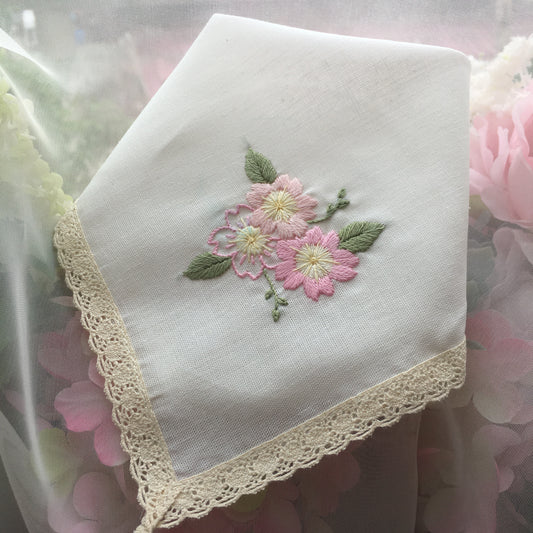 "Cherry Blossoms" Laced Handkerchief Embroidery Kit